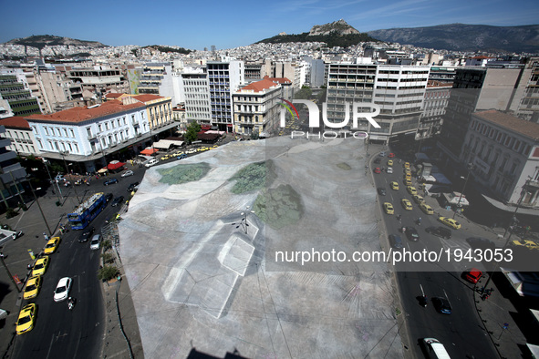 Art project Invisible City by German artist Gregor Schneider in Athens, Greece, May 8, 2017. Gregor Schneider makes Omonoia Square disappear...