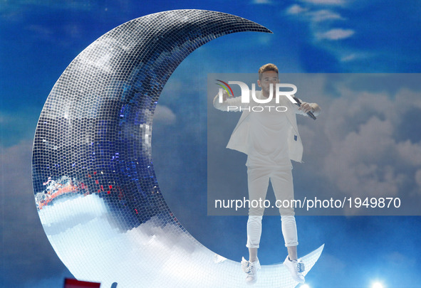 Nathan Trent from Austria performs with the song "Running On Air", during the Second Semi-Final of the Eurovision Song Contest, in Kiev, Ukr...