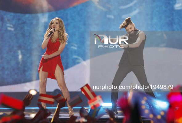 Ilinca feat. Alex Florea from Romania perform with the song "Yodel It!", during the Second Semi-Final of the Eurovision Song Contest, in Kie...