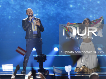 Joci Papai from Hungary performs with the song "Origo", during the Second Semi-Final of the Eurovision Song Contest, in Kiev, Ukraine, 11 Ma...