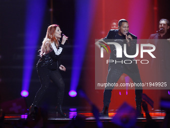 Valentina Monetta and Jimmie Wilson from San Marino perform with the song "Spirit of the Night", during the Second Semi-Final of the Eurovis...