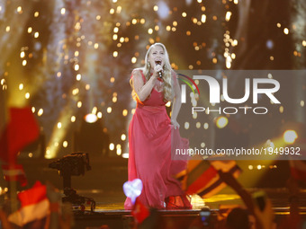 Anja Nissen from Denmark performs with the song "Where I Am", during the Second Semi-Final of the Eurovision Song Contest, in Kiev, Ukraine,...