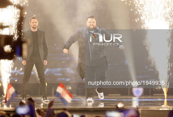 Jacques Houdek from Croatia performs with the song "My Friend", during the Second Semi-Final of the Eurovision Song Contest, in Kiev, Ukrain...