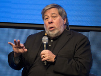 Co-Founder of Apple Steve Wozniak speaks on the stage during the last day of the Cube Tech Fair in Berlin, Germany on May 12, 2017. (