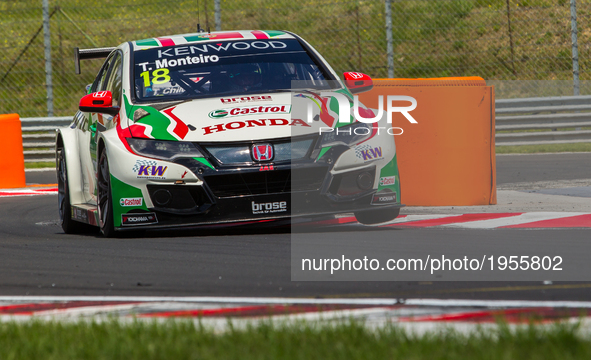 Tiago Monteiro of Portugal and Honda Racing Team JAS driver during the race on the Hungarian WTCC Grand Prix race day at Hungaroring on May...