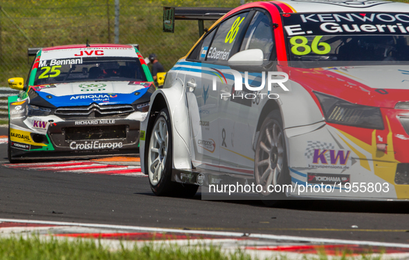 Mehdi Bennani and Esteban Guerrieri drivers during the race on the Hungarian WTCC Grand Prix race day at Hungaroring on May 14, 2017 in Mogy...