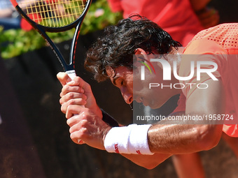 Thomaz Bellucci reacts during his match against David Goffin - Internazionali BNL d'Italia 2017 on May 15, 2017 in Rome, Italy. (