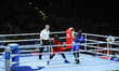 Mike Sekabembe for Uganda fights Haruna Osumanu for Ghana at Boxing in the SECC as part of...
