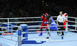 Mike Sekabembe for Uganda fights Haruna Osumanu for Ghana at Boxing in the SECC as part of...