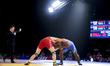 Gilbert Emilie for Mauritius competes against Kushan Sandrage for Sri Lanka at Wrestling a...