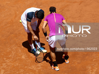 Tennis ATP Internazionali d'Italia BNL Second Round
Nicolas Almagro (SPA) injured receiving assistance by Rafa Nadal (SPA) at Foro Italico...