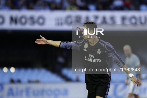  Cristiano Ronaldo forward of Real Madrid (7) reacts during the La Liga Santander match between Celta de Vigo and Real Madrid at Balaidos St...