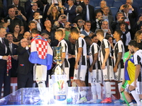 The President of the Italian Republic Sergio Mattarella and Italian Olympic Committee President Giovanni Malago' delivering at the Juventus...