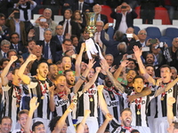 Giorgio Chiellini (Juventus FC) raises the Italian Cup after the final between Juventus FC and SS Lazio at Olympic Stadium on may 17, 2017 i...