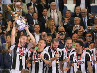 Leonardo Bonucci (Juventus FC) raises the Italian Cup after the final between Juventus FC and SS Lazio at Olympic Stadium on may 17, 2017 in...