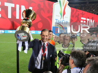 Massimiliano Allegri, head coach of Juventus FC,  celebrates the Coppa Italia victory after the final between Juventus FC and SS Lazio at th...