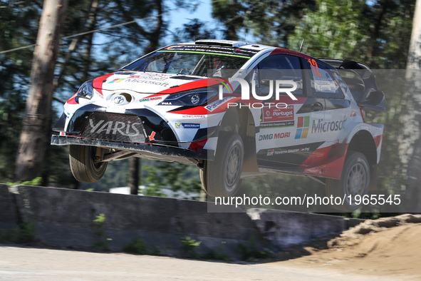 Esapekka Lappi and Janne Ferm in Toyota Yaris WRC of Toyota Gazoo Racing WRT in action during the shakedown of WRC Vodafone Rally de Portuga...