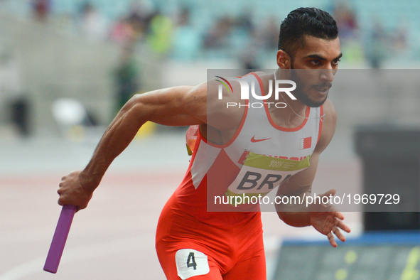 Khamis Ali Khamis of Bahrain in action during Men's 4 x 400 Relay final, during day five of Athletics at Baku 2017 - 4th Islamic Solidarity...