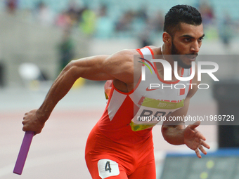 Khamis Ali Khamis of Bahrain in action during Men's 4 x 400 Relay final, during day five of Athletics at Baku 2017 - 4th Islamic Solidarity...