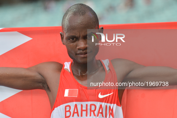 Abraham Cheroben of Bahrain wins Men's 10,000m final, during day five of Athletics at Baku 2017 - 4th Islamic Solidarity Games at Baku Olymp...
