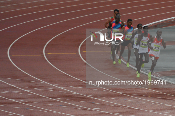 Abraham Cheroben of Bahrain (Right) and Kaan Kigen Ozbilen of Turkey (Second Right) lead in Men's 10,000m final, during day five of Athletic...