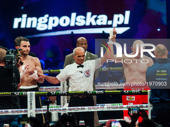 Krzysztof "Diablo" Wlodarczyk of Poland fight against Noel Gevor of Germany during their match IBF Cruiserweight final Eliminator at Poznan...