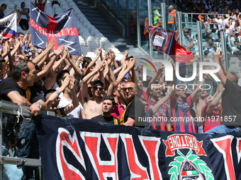 Fans of FC Crotone during the Serie A football match between Juventus FC and FC Crotone at Juventus Stadium on may 21, 2017 in Turin, Italy....