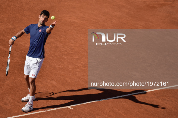 Novak Djokovic (SRB) in action against Alexander Zverev (GER) during the ATP Tennis Open final Internazionali BNL D'Italia at the Foro Itali...
