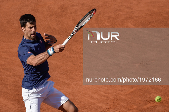 Novak Djokovic (SRB) in action against Alexander Zverev (GER) during the ATP Tennis Open final Internazionali BNL D'Italia at the Foro Itali...