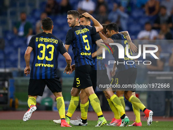 Serie A Lazio v Inter
Inter celebrating after the goal scored by Marco Andreolli at Olimpico Stadium in Rome, Italy on May 21, 2017.
 (