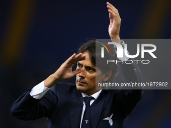 Serie A Lazio v Inter
Simone Inzaghi manager of Lazio greeeing the supporters at Olimpico Stadium in Rome, Italy on May 21, 2017.
 (
