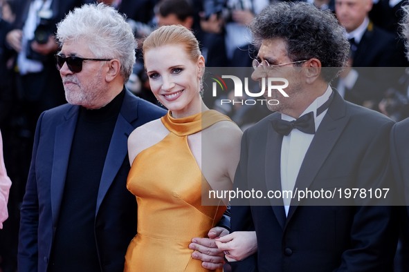 Previous Palm d'or winner Jessica Chastain , Pedro Almodovar , Gabriel Yared  at the 70th Anniversary Red Carpet Arrivals   during the 70th...