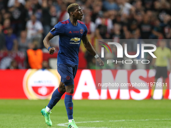 Manchester United's French midfielder Paul Pogba celebrates scoring during the UEFA Europa League final football match Ajax Amsterdam v Manc...