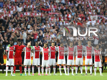 The Ajax team take part in a minutes silence in memory of the victims of the Manchester Concert attack prior to the UEFA Europa League Final...