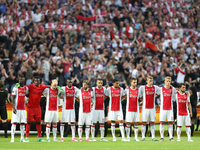 The Ajax team take part in a minutes silence in memory of the victims of the Manchester Concert attack prior to the UEFA Europa League Final...