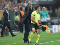 Jose Mourinho, Manager of Manchester United reacts during the UEFA Europa League Final between Ajax and Manchester United at Friends Arena o...