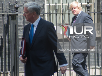British Foreign Secretary, Boris Johnson, leaves Downing Street, to attend the NATO summit in Brussels, London on May 25, 2017.  (
