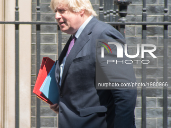 British Foreign Secretary, Boris Johnson, leaves Downing Street, to attend the NATO summit in Brussels, London on May 25, 2017.  (