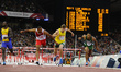 Athletes compete in the 110m hurdles at the 20th Commonwealth games in Hamden Park in Glas...