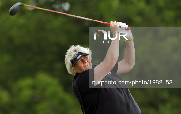 Laura Davies of England tees off on the 11th tee during the first round of the LPGA Volvik Championship at Travis Pointe Country Club, Ann A...