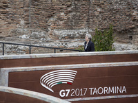  British Prime Minister Teresa May  arrives at the Ancient Theatre of Taormina ahead the G7 Summit on May 26, 2017. (