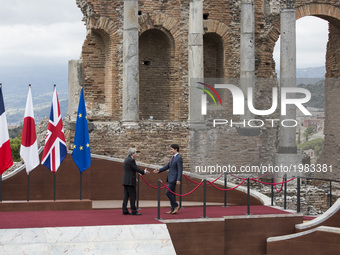  Canadian Prime Minister Justine Trudeau  arrives at the Ancient Theatre of Taormina ahead the G7 Summit on May 26, 2017. (