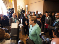 German Chancellor Angeka Merkel arrives  at the G7 Summit expanded session in Taormina, Sicily, on May 27, 2017. (