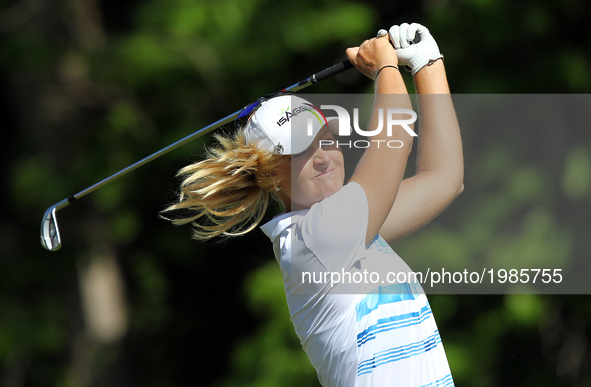 Anna Nordqvist of Sweden tees off on the 7th tee during the third round of the LPGA Volvik Championship at Travis Pointe Country Club, Ann A...