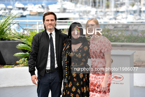 Actor Joaquin Phoenix, director Lynne Ramsay and actress Ekaterina Samsonov (from L to R) of the film "You Were Never Really Here" pose for...
