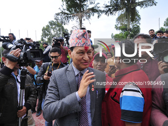 New mayor of the Kathmandu Metropolitan City Bidya Sundar Shakya arrives on Sunday, May 28, 2017. Bidya Sundar Shakya of CPN-UML has been el...