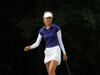 Nelly Korda of Bradenton, Florida reacta after missing her shot on the 6th green during the final round of the LPGA Volvik Championship at T...