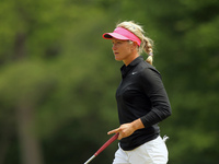 Suzann Pettersen of Norway walks off the 8th green during the final round of the LPGA Volvik Championship at Travis Pointe Country Club, Ann...