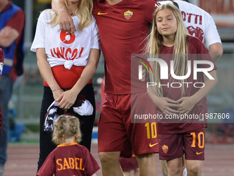Francesco Totti and Ilary Blasi during the Italian Serie A football match between A.S. Roma and F.C. Genoa at the Olympic Stadium in Rome, o...