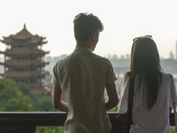A couple admire a general view of Wuhan and Yellow Crane Tower situated on Sheshan (Snake Hill).
On Monday, September 14, 2016 in Wuhan, Chi...